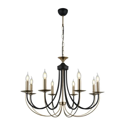 Kroonluchter Ferra, messing antiek, 8-lamps
