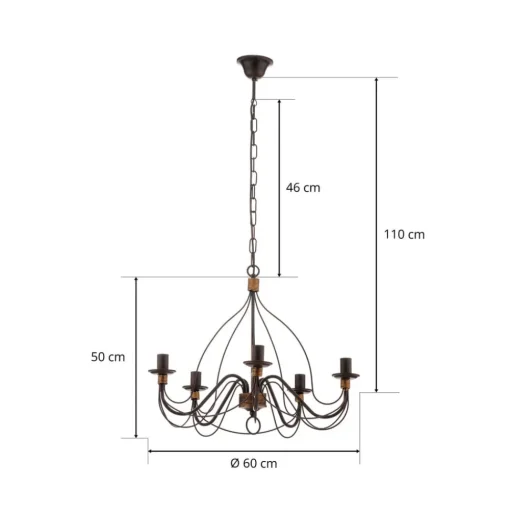 Kroonluchter Fiamma Marrone 5-lamps zonder kappen