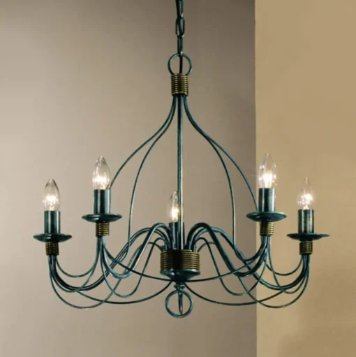 Kroonluchter FILO, 5-lichts, blauw-zwart