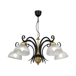 Kroonluchter Flora, 5 glazen kappen, zwart/messing