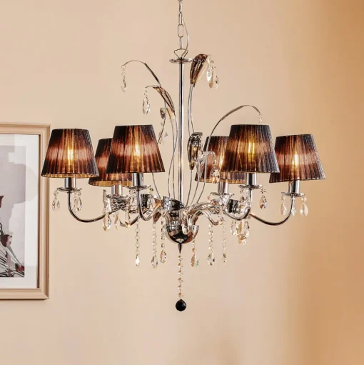 Kroonluchter Jacqueline, 6-lamps, zwart