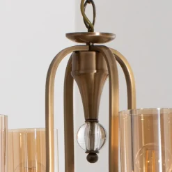 Kroonluchter Jadina, goud antiek, 6-lamps, Ø 62 cm metaal/glas