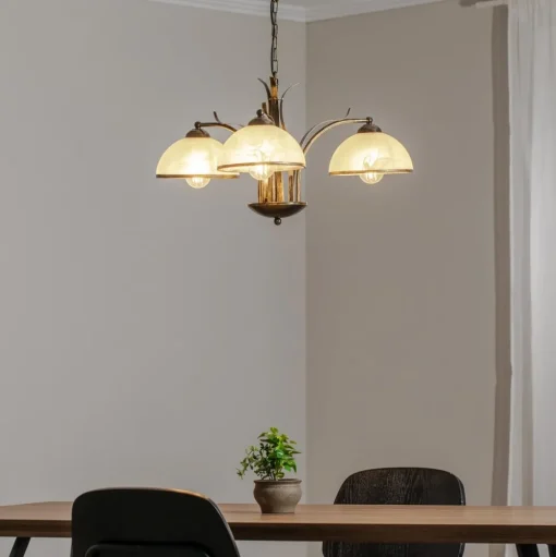 Kroonluchter Korfu, 3-lamps, goudkleurig antiek, Ø 68 cm