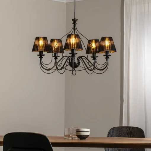 Kroonluchter Loris in zwart, 5-lamps