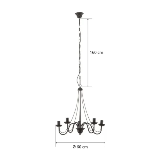 Kroonluchter Malbo 5-lamps in zwart
