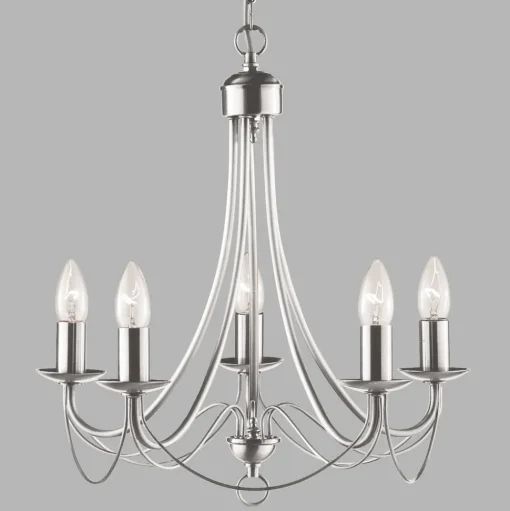 Kroonluchter Maypole satijn zilver, 5-lamps