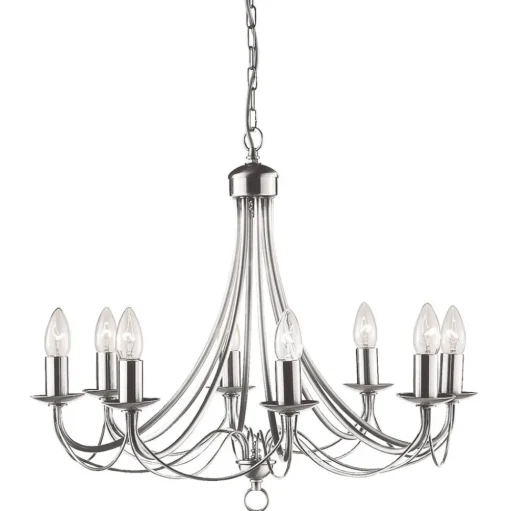 Kroonluchter Maypole satijn zilver, 8-lamps
