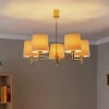 Kroonluchter Polo, 5-lamps, beige/messing donker