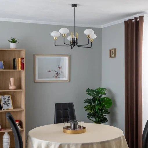 Kroonluchter Ravello, 5-lamps, zwart/wit/goud