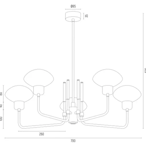 Kroonluchter Ravello, 5-lamps, zwart/wit/goud