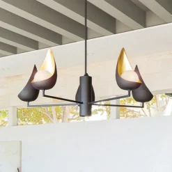 Kroonluchter Ren, 6-lamps, zwart/goud