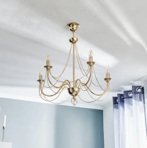 Kroonluchter retro, vijfarmig 75 cm, goud
