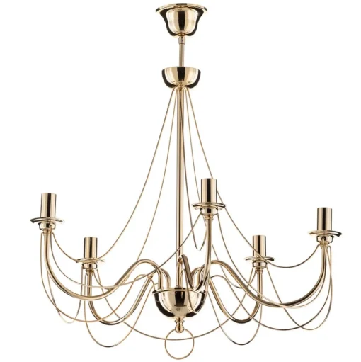 Kroonluchter retro, vijfarmig 75 cm, goud