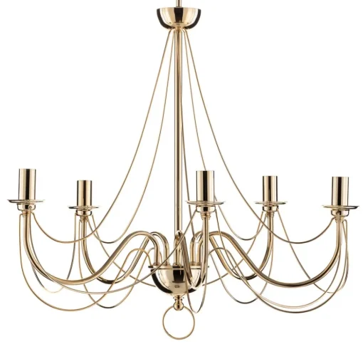 Kroonluchter retro, vijfarmig 75 cm, goud