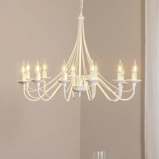 Kroonluchter roze, wit, 12-lamps, metaal