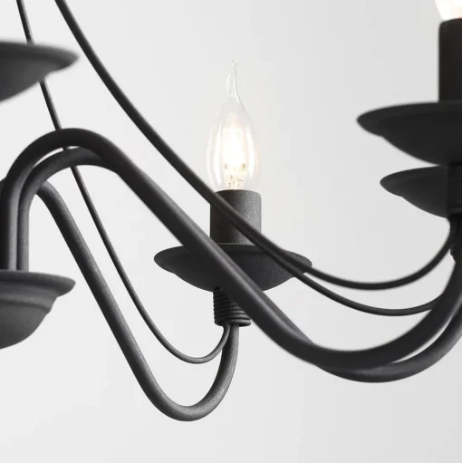 Kroonluchter roze, zwart, 8-lamps, metaal