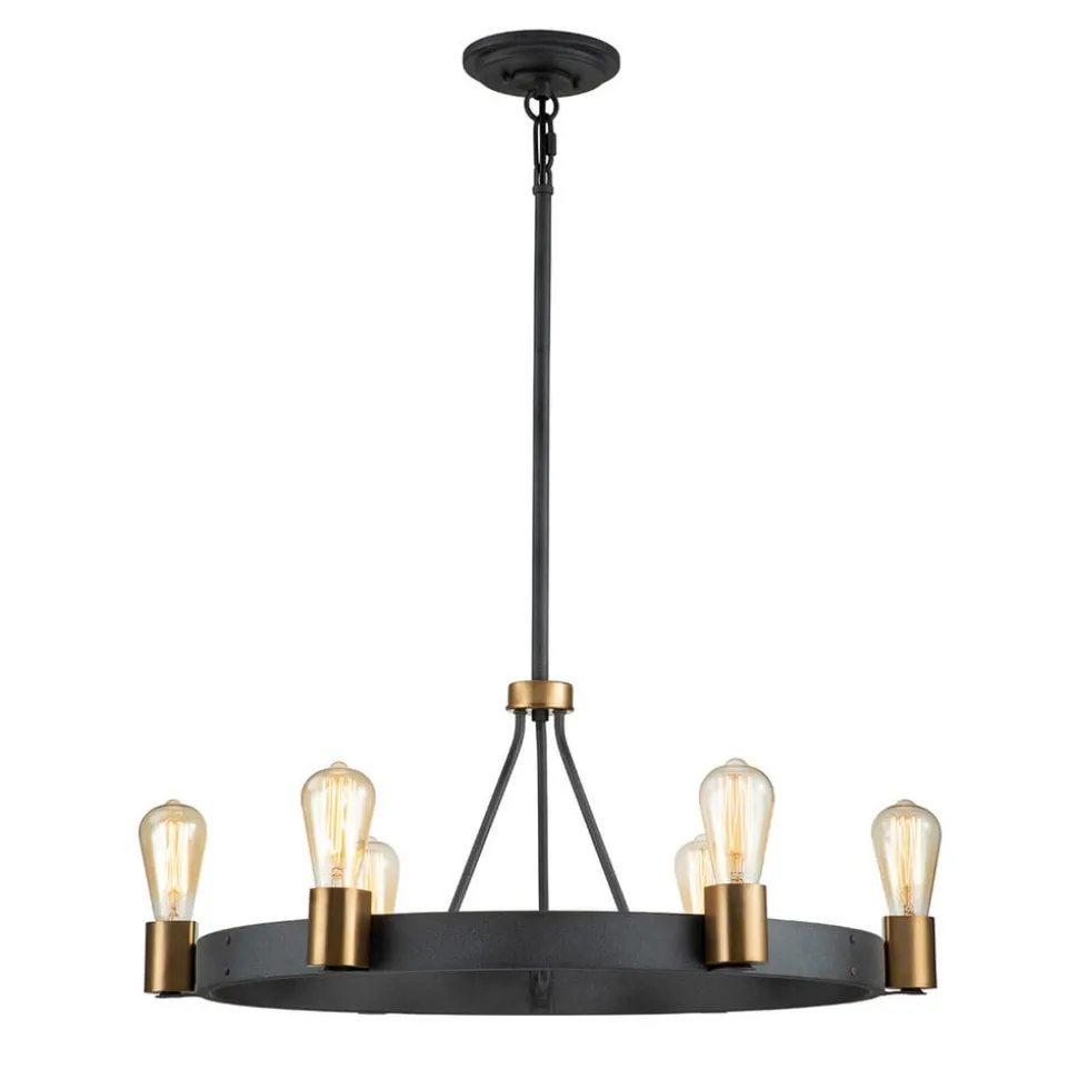 Kroonluchter Silas, zwart, 6-lamps, Ø72,3cm
