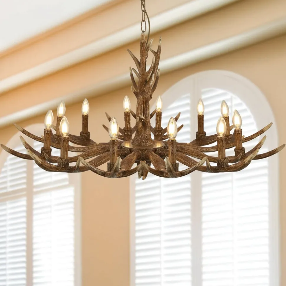 Kroonluchter Stag in geweivorm, 12-lamps