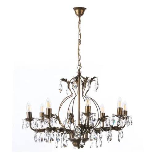 Kroonluchter Teresa, 12-lamps, bronskleurig, kristal