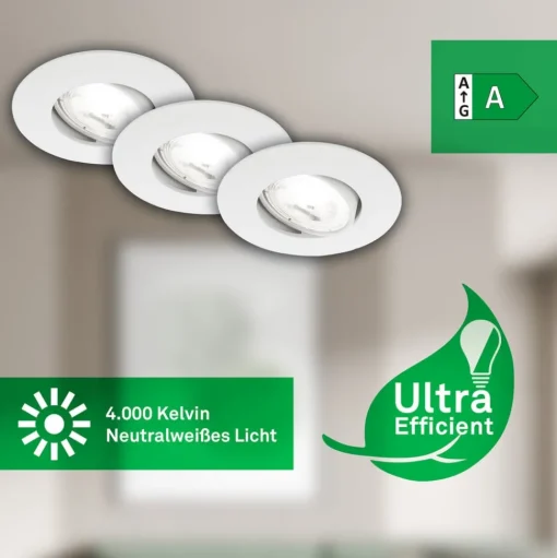 Kulana A inbouwlamp, wit, 4000K, Ø9cm, set van 3