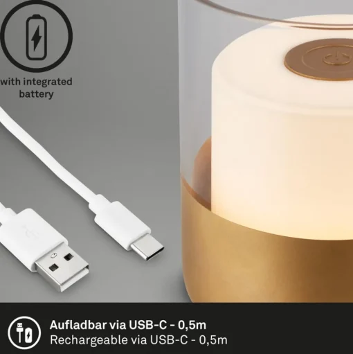 LED accu-tafellamp 7483 IP44 dimmer, goud