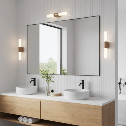 LED badkamer wandlamp Helva Double Basic houtdecor