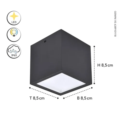 LED buiten plafondlamp Gemini XS, 4.000K antraciet