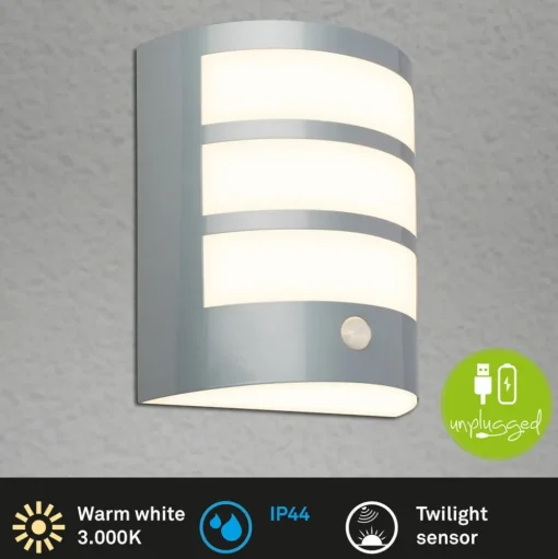 LED buiten wandlamp 3795014, chroomkleurig, sensor, IP44