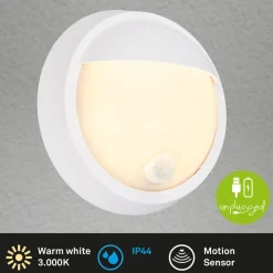 LED buiten wandlamp 3785016 wit bewegingsmelder Ø 17 cm