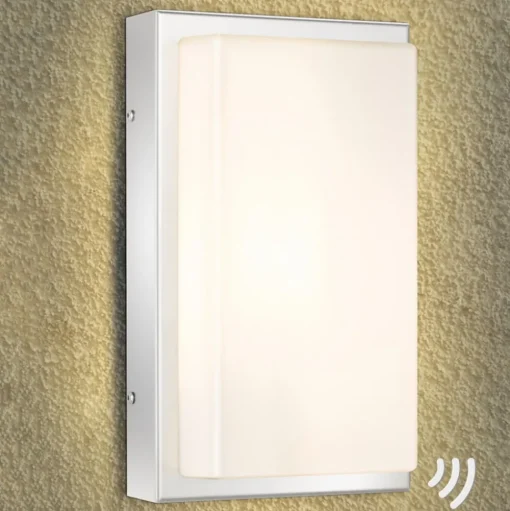 LED buiten wandlamp Julea, roestvrij staal, glas, bewegingsmelder
