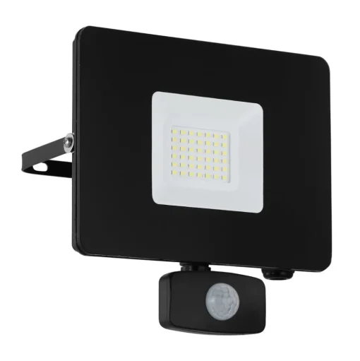 LED buitenspot Faedo 3 met sensor, zwart, 30W