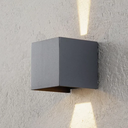LED buitenwandlamp Cube basaltgrijs