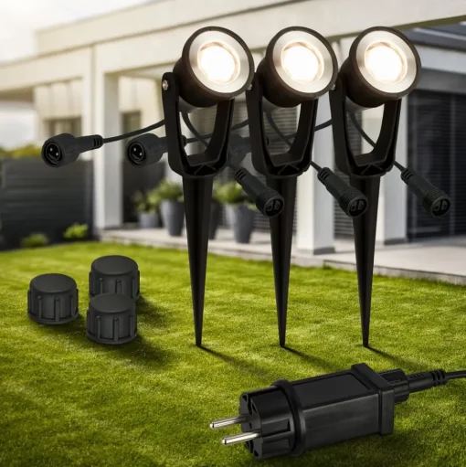 LED grondspies 3918035 12V starterset van 3, zwart, Ø 5 cm