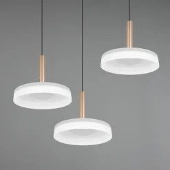 LED hanglamp Celeste, wit/bruin, Ø 35 cm 3-lamps glas dimbaar
