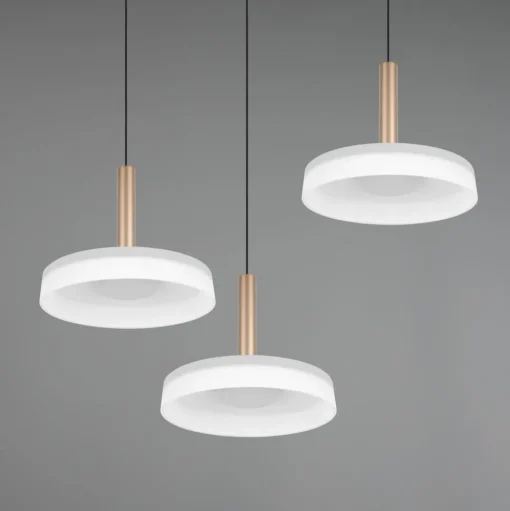 LED hanglamp Celeste, wit/bruin, Ø 35 cm 3-lamps glas dimbaar