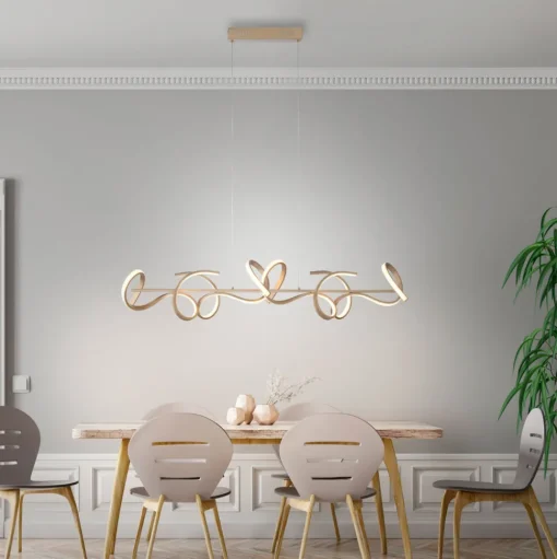 LED hanglamp Curls, messing, metaal, 99 cm lang, dimbaar