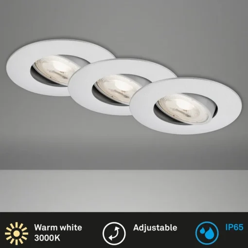LED inbouwspot 7602 3er IP65 3.000 K mat chroom