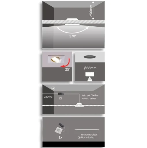 LED inbouwspot Andrej, hoekig, chroom
