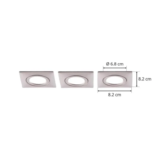 LED inbouwspot Andrej, hoekig, nikkel, set van 3