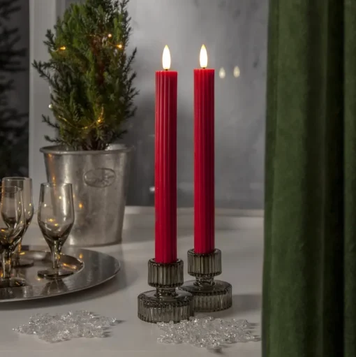 LED kaars Flame Stripe, rood, 25 cm, wax, batterij set van 2