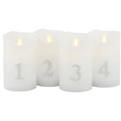 LED kaars Sara Advent 4st hoogte 12,5cm wit/zilver