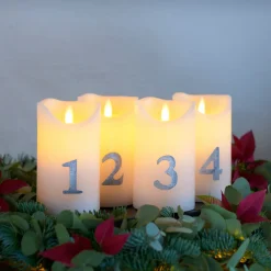 LED kaars Sara Advent 4st hoogte 12,5cm wit/zilver