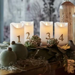 LED kaars Sara Advent 4st hoogte 12,5cm wit/goud