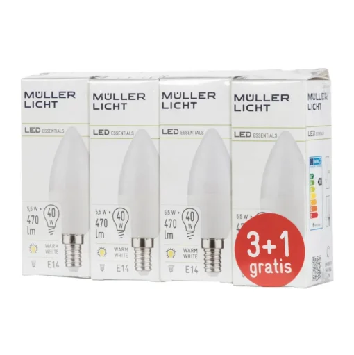 LED kaarslamp E14 5,5W 2.700K set 3+1 470lm mat