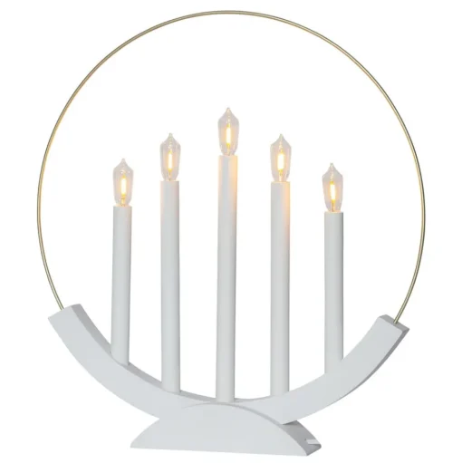LED kandelaar Brace, 5-lamps, wit/goud