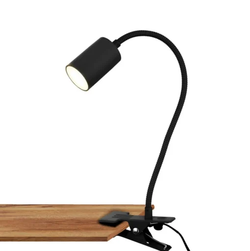 LED klemlamp Fleks, zwart, flexibel, metaal