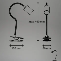 LED klemlamp Fleks, zwart, flexibel, metaal
