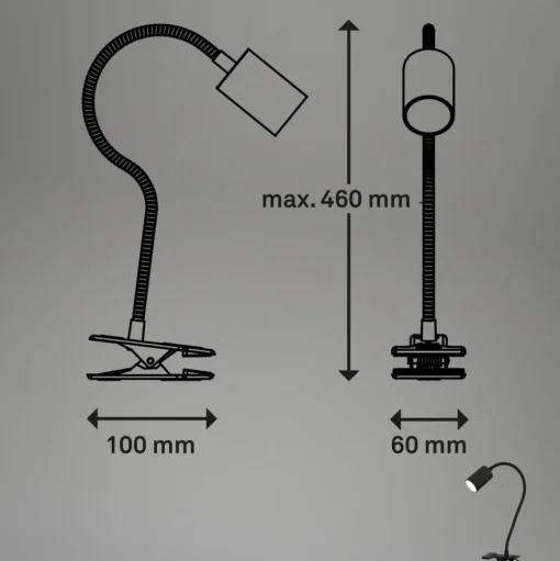 LED klemlamp Fleks, zwart, flexibel, metaal