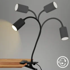 LED klemlamp Fleks, zwart, flexibel, metaal