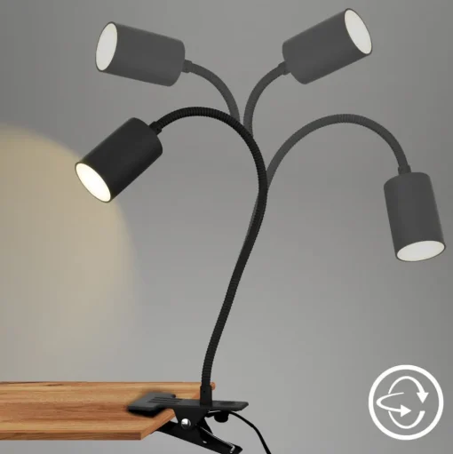 LED klemlamp Fleks, zwart, flexibel, metaal